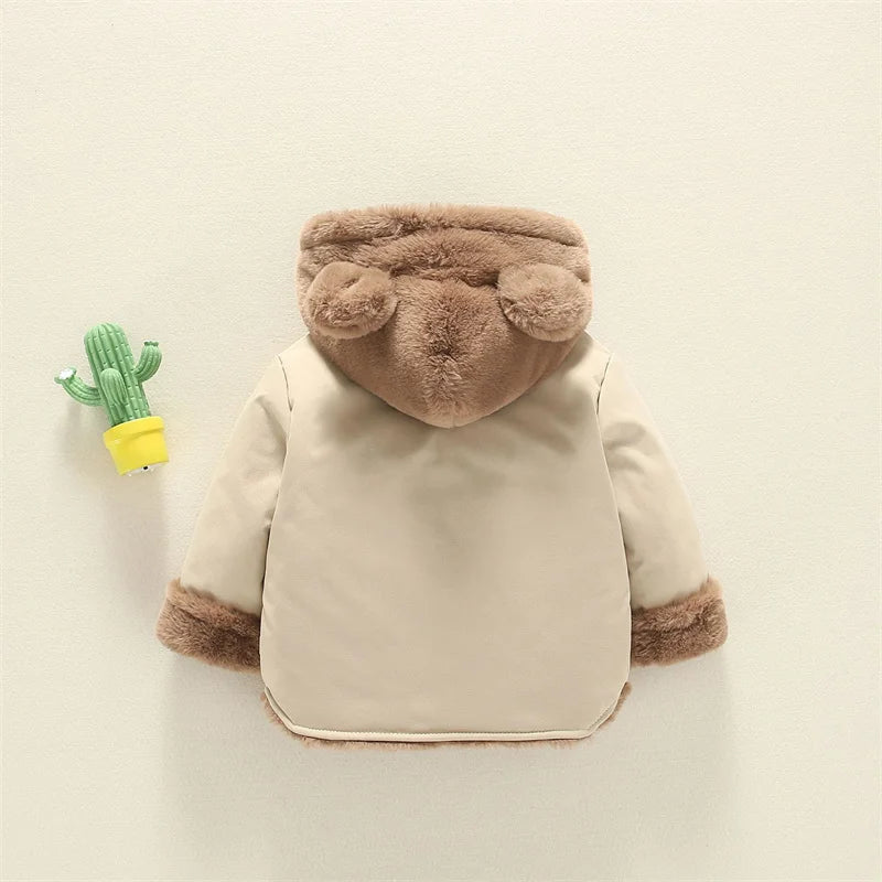 Manteau épais chaud en velours à capuche motif oreille d’ours