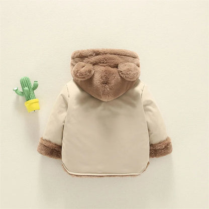 Manteau épais chaud en velours à capuche motif oreille d’ours