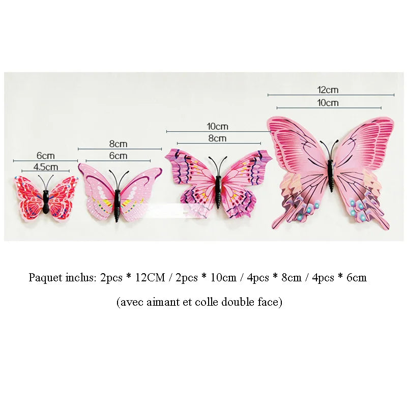 Autocollants muraux 3D en forme de papillon 12Pcs