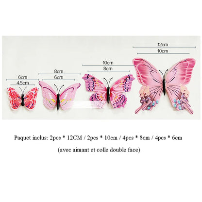 Autocollants muraux 3D en forme de papillon 12Pcs
