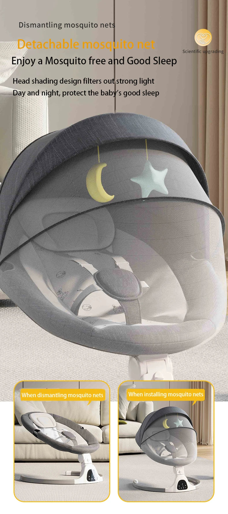 Berceau électrique et musical télécommandé pour bébé avec connexion Bluetooth