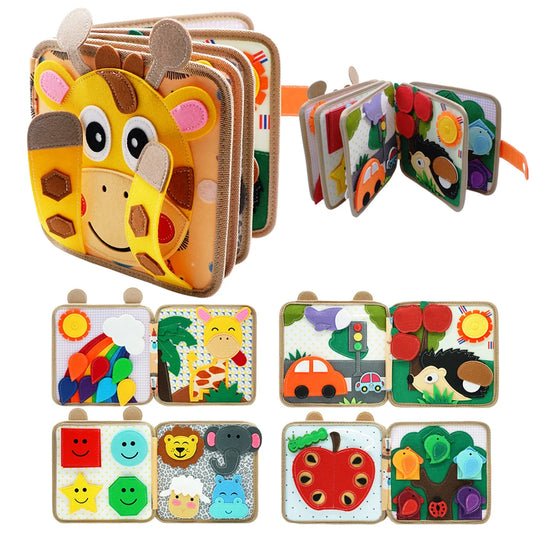 Livre sensoriel montessori avec tête de girafe