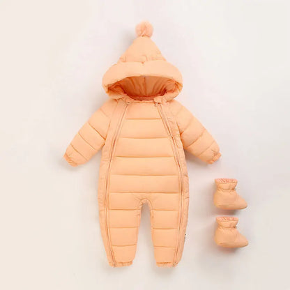 Doudoune bébé barbotteuse rouge avec capuche et chaussons