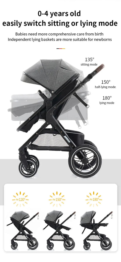 Poussette luxueuse 3 en 1 pour nouveau-né pliable