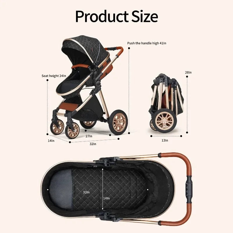 Poussette de bébé en cuir et aluminium