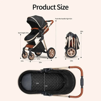 Poussette de bébé en cuir et aluminium