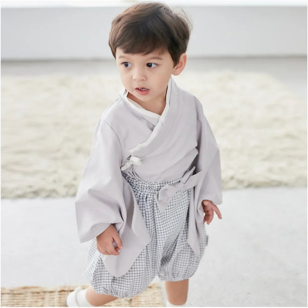 Kimono rétro gris pour bébé avec haut à manches courtes