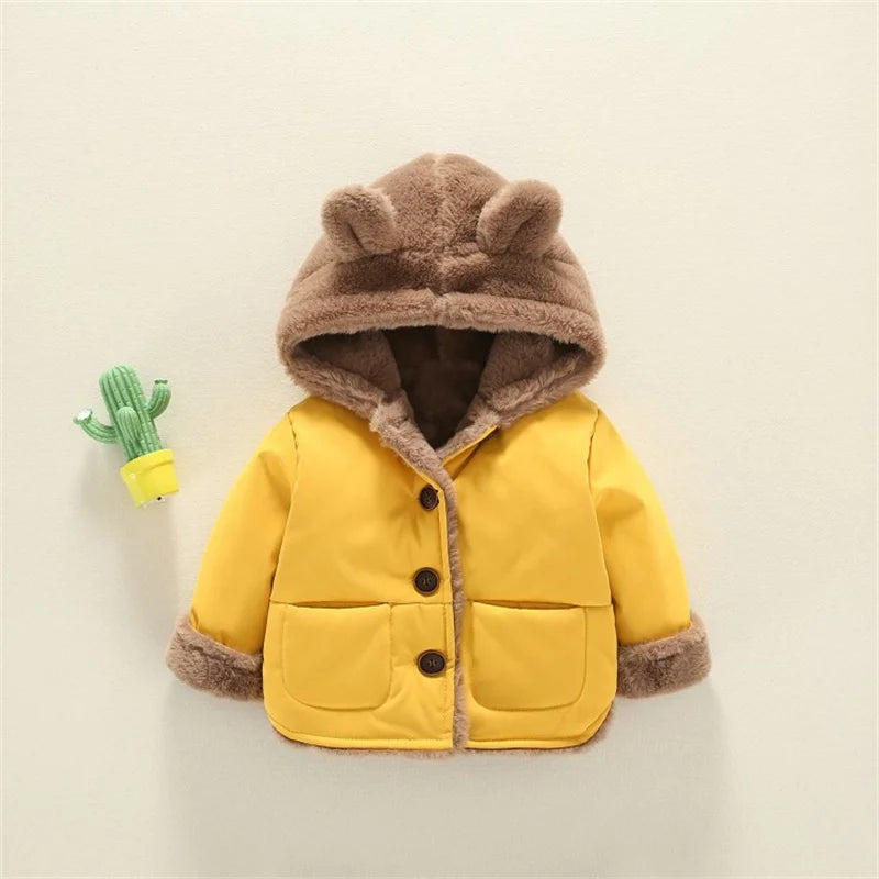 Manteau épais chaud en velours à capuche motif oreille d’ours