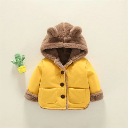 Manteau épais chaud en velours à capuche motif oreille d’ours