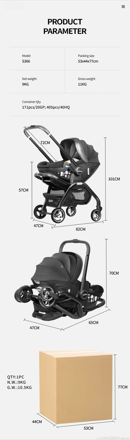 Poussette bébé 3 en 1, siège auto pour enfants, poussette pour nouveau-né, portable, légère