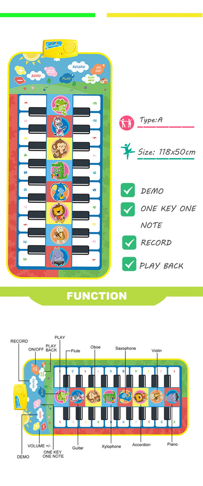Tapis d’éveil musical rouge et vert multifonction pour enfants