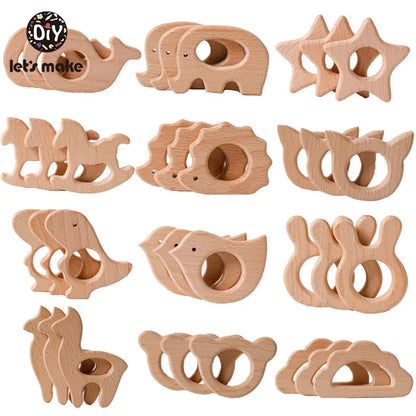 Hochet de dentition en bois de hêtre pour bébé