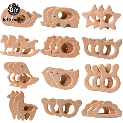 Hochet de dentition en bois de hêtre pour bébé