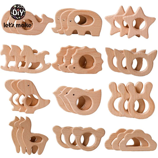 Hochet de dentition en bois de hêtre pour bébé