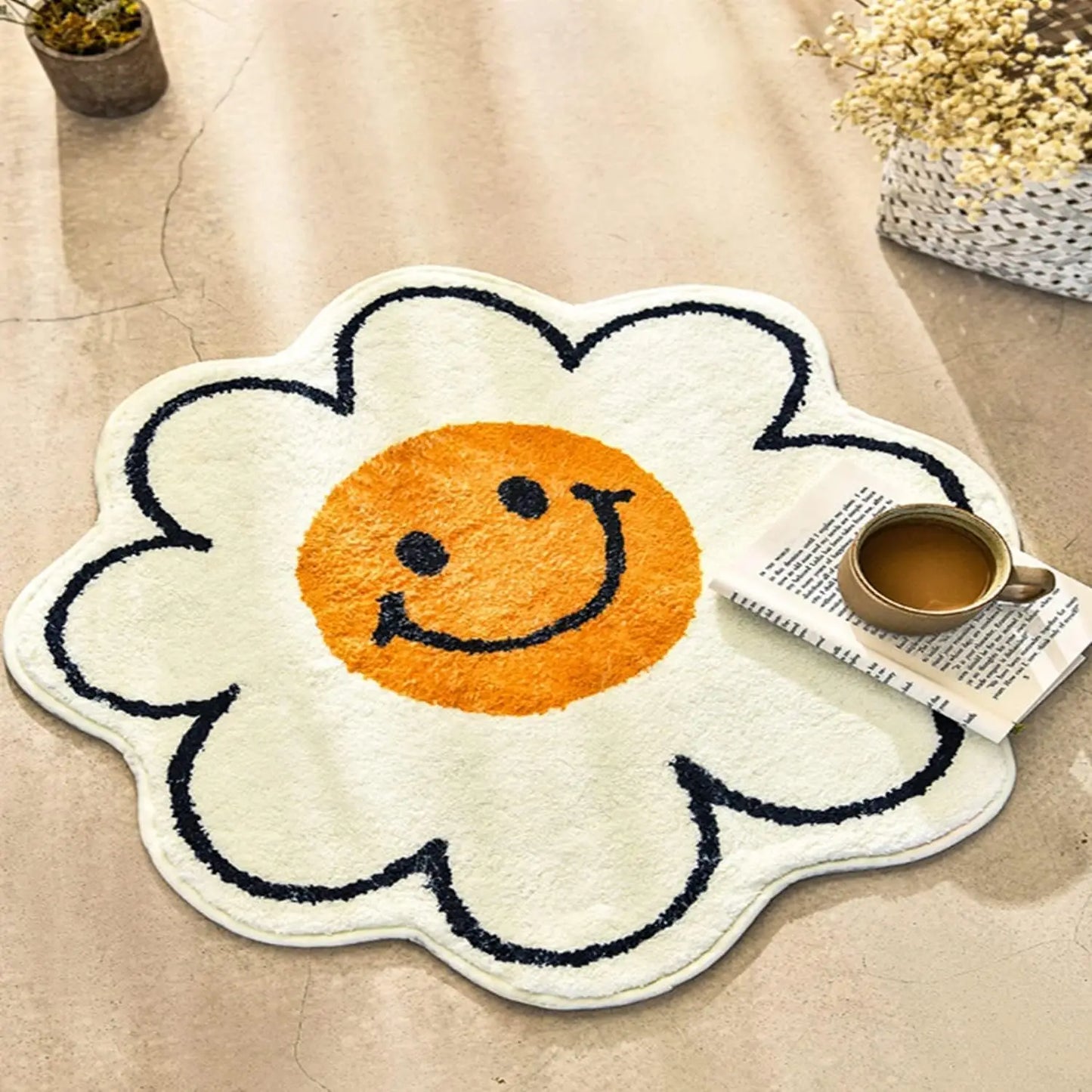 Tapis de sol bébé doux rond en forme de fleur qui sourit