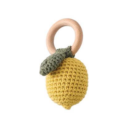 Hochet en bois avec anneau de dentition pour bébé