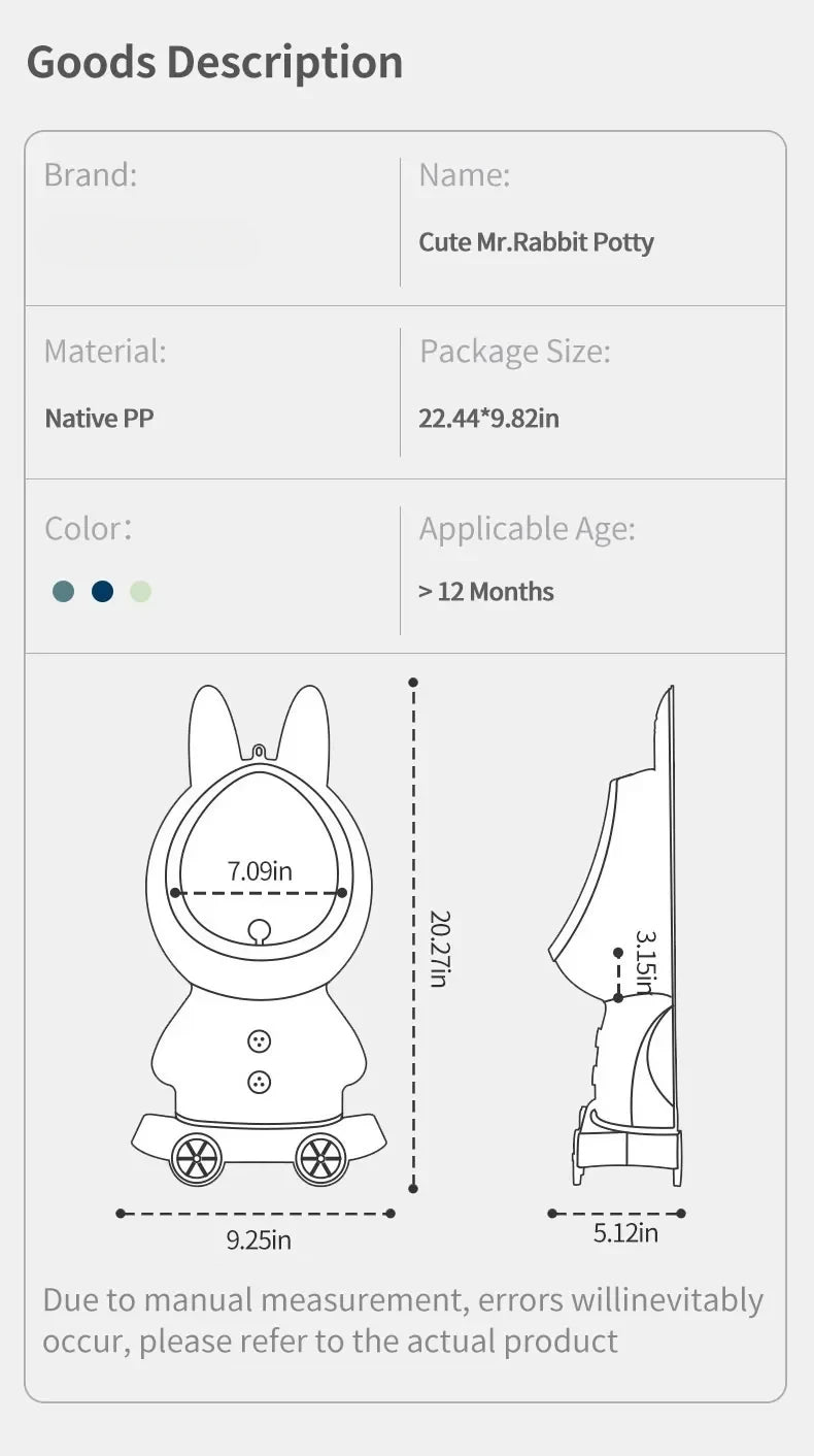 Pot de toilette vertical forme lapin pour bébé