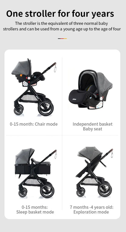 Poussette luxueuse 3 en 1 pour nouveau-né pliable