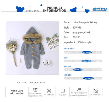 Combinaison tricotée à capuche pour bébé
