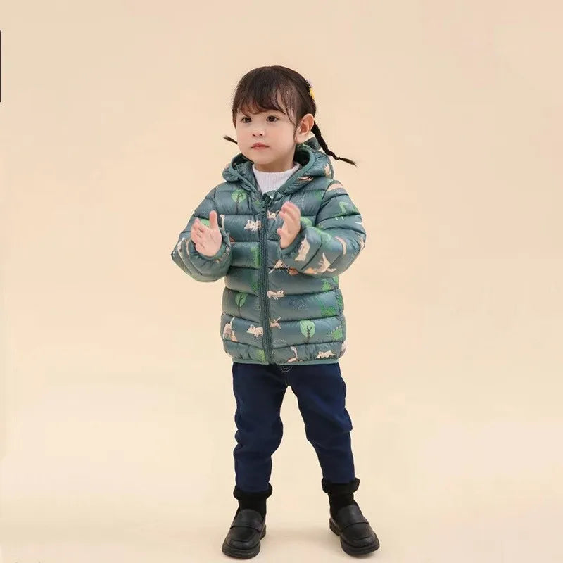 Doudoune bébé verte avec capuche à petites oreilles
