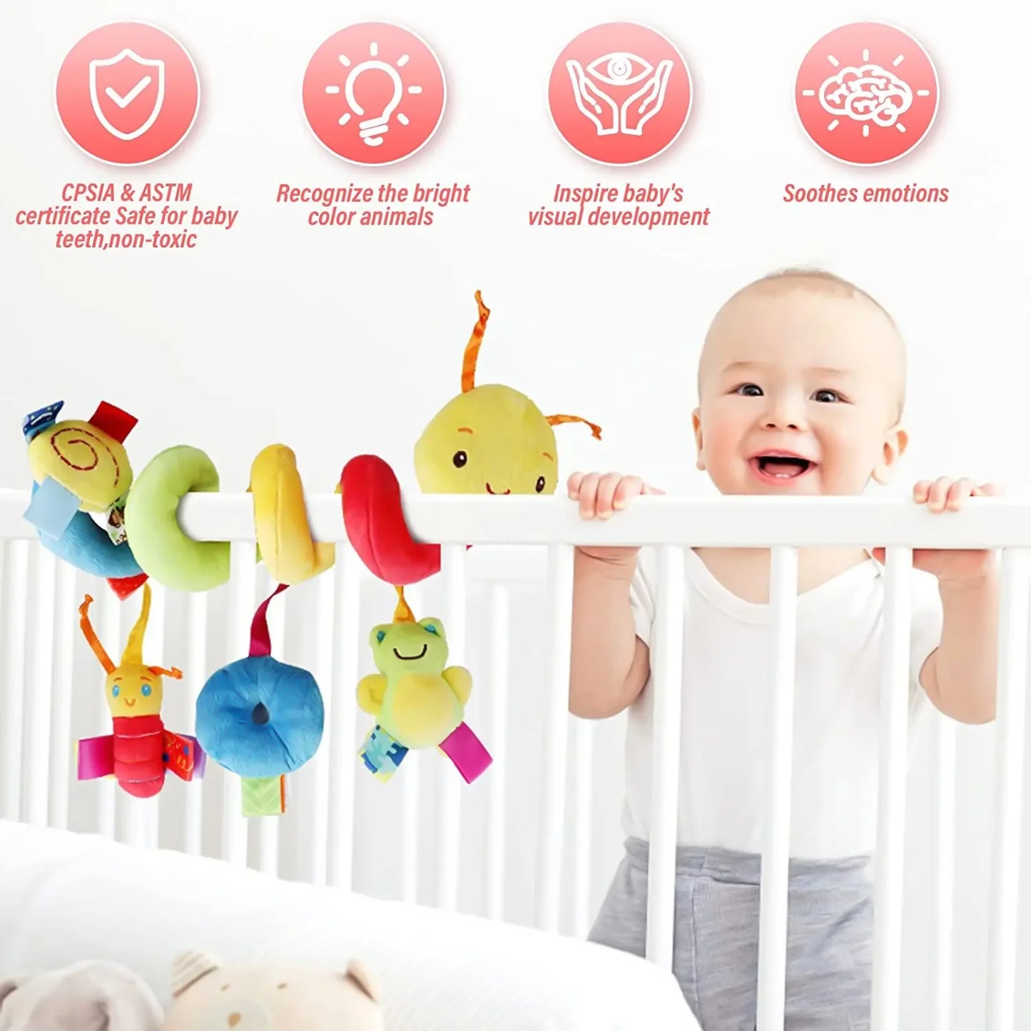 Hochet main en coton avec peluche et cloche