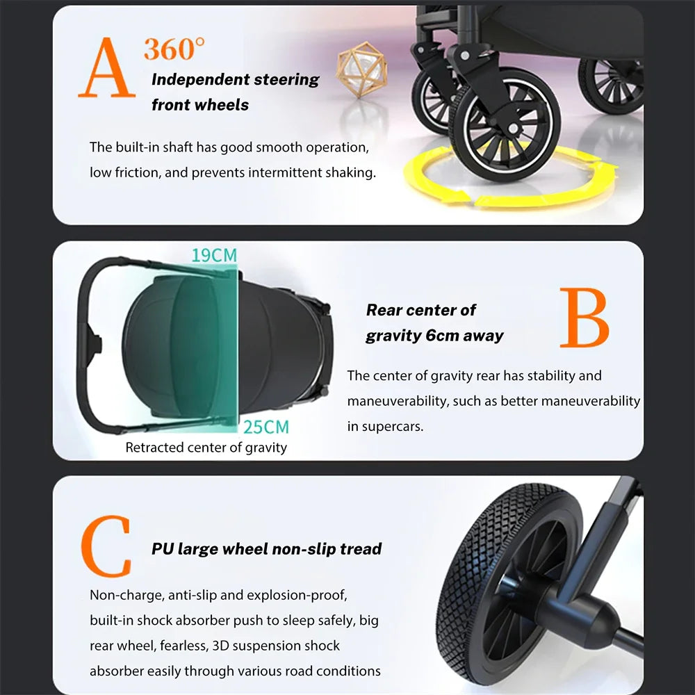 Poussette de bébé pliable à 4 roues