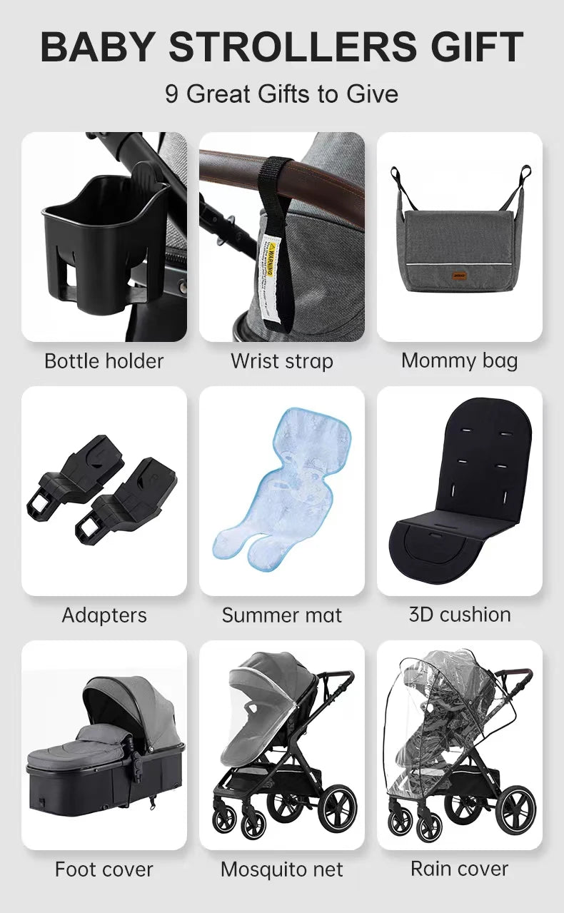 Poussette luxueuse 3 en 1 pour nouveau-né pliable