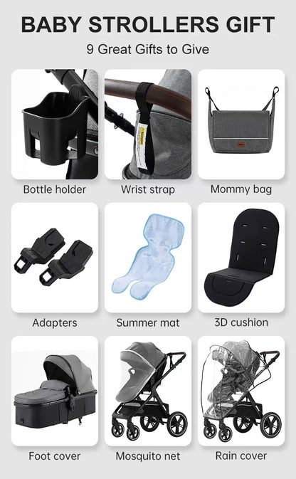 Poussette luxueuse 3 en 1 pour nouveau-né pliable