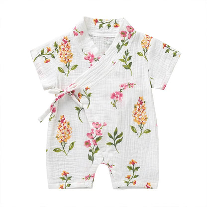 Tenue d’été style kimono imprimé floral pour bébé