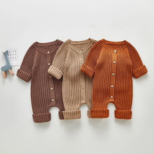 Barboteuse à manches longues tissu côtelé pour bébé