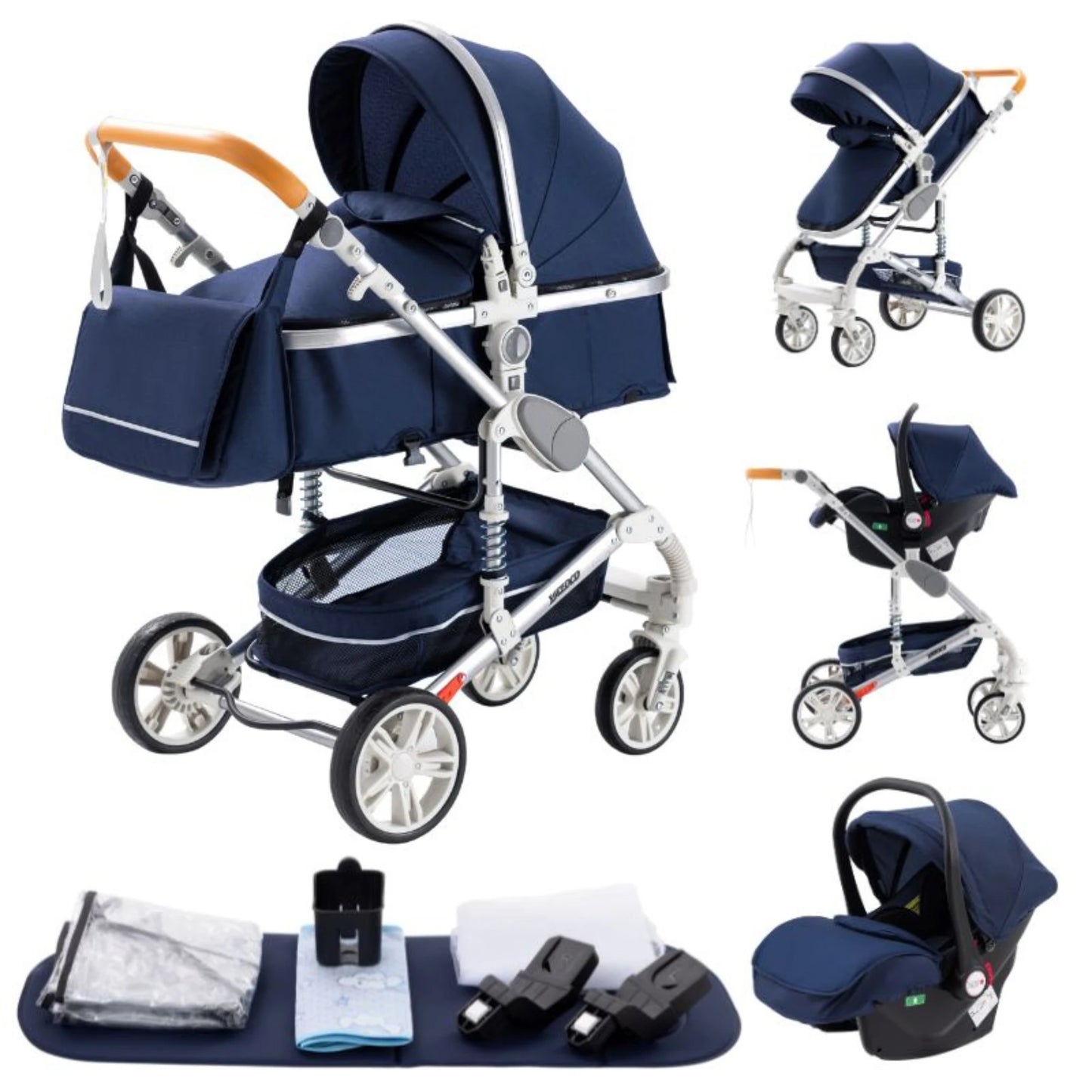 Poussette luxueuse 3 en 1 pour nouveau-né pliable