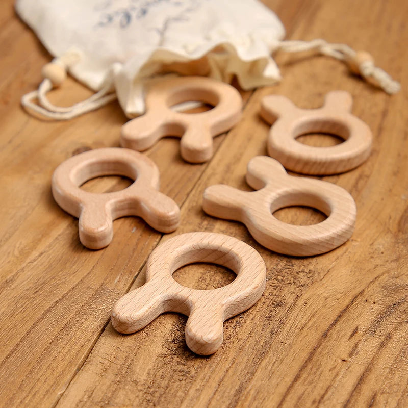 Hochet de dentition en bois de hêtre pour bébé