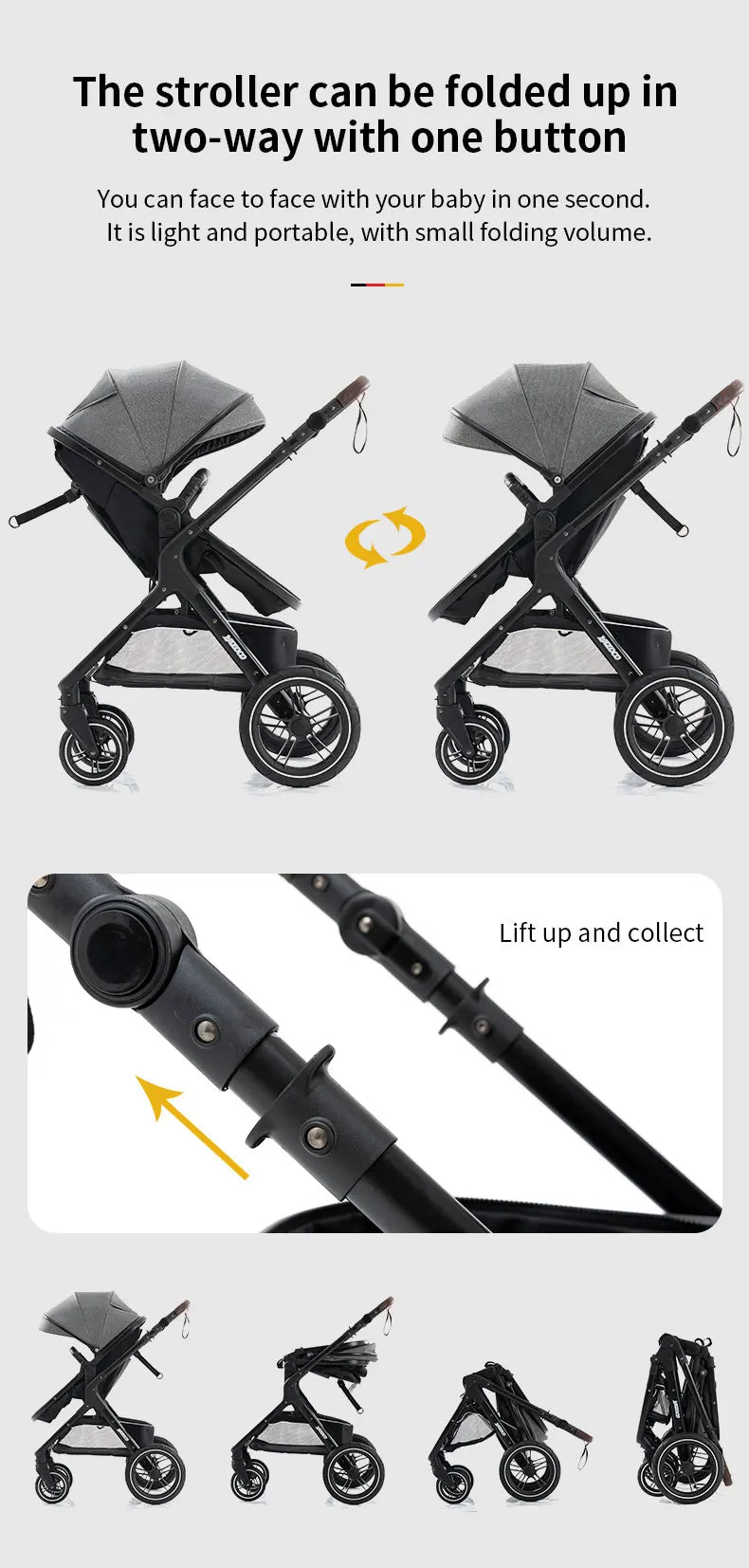 Poussette luxueuse 3 en 1 pour nouveau-né pliable
