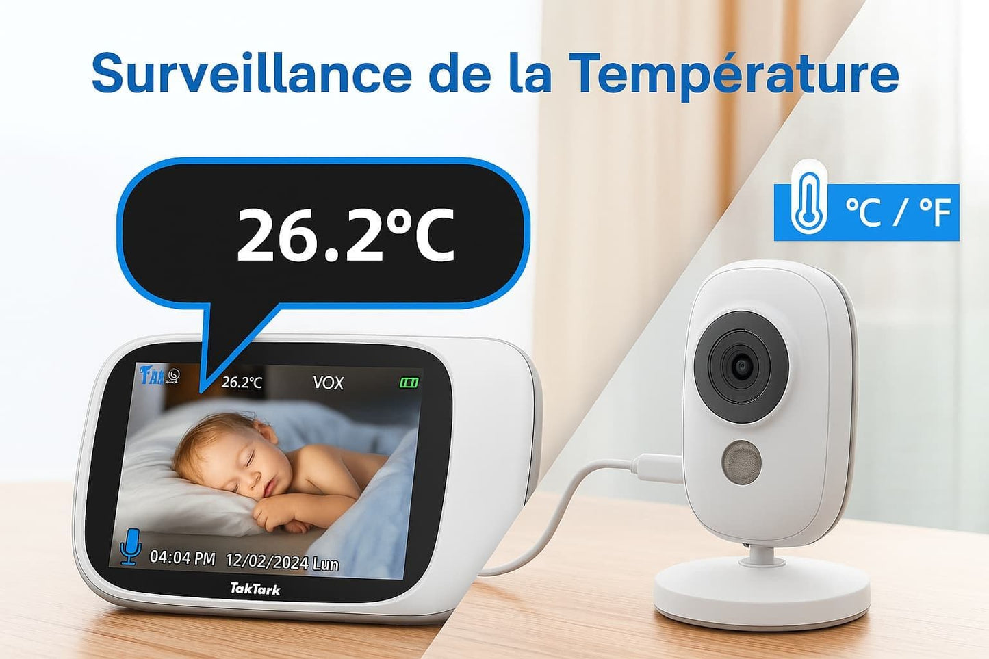 Babyphone vidéo sans fil avec écran couleur