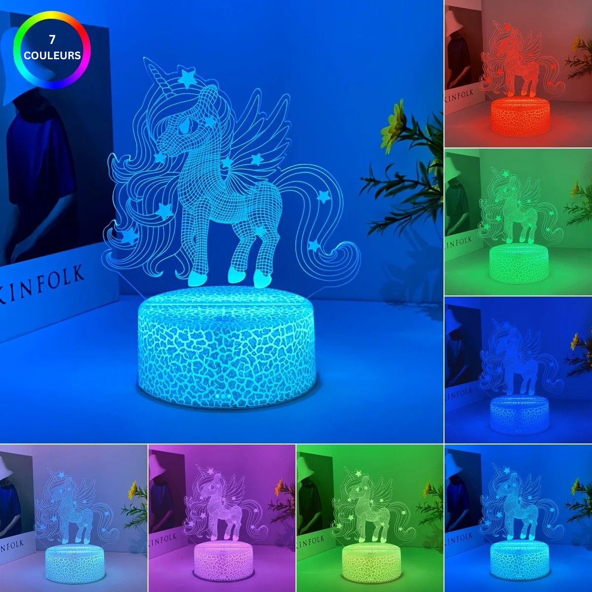 Veilleuse licorne LED en acrylique néon 3D