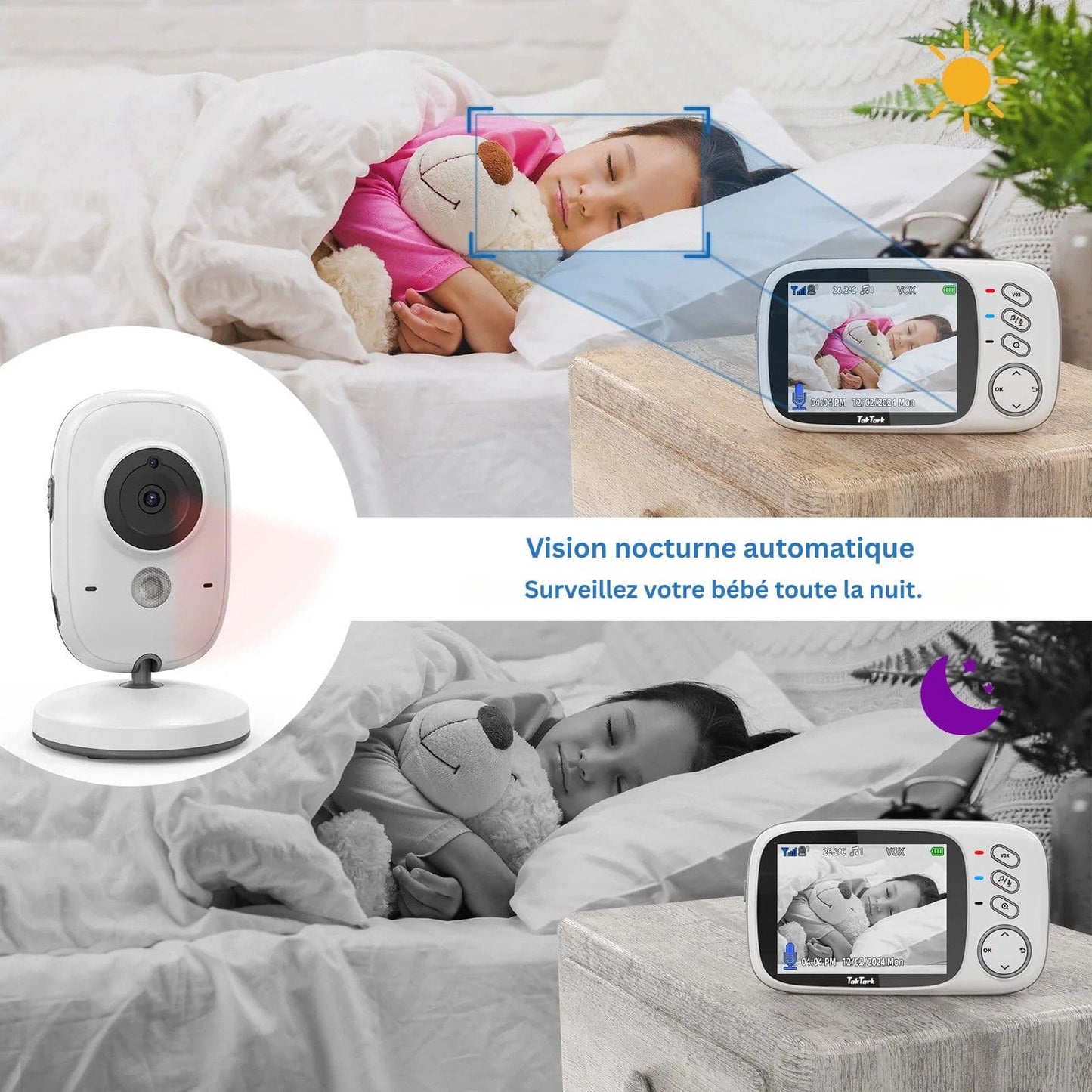 Babyphone vidéo sans fil avec écran couleur
