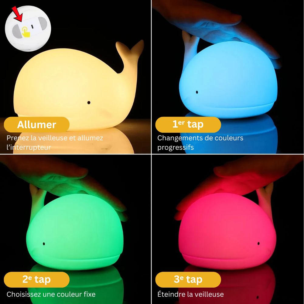 Veilleuse LED mignonne en forme de baleine