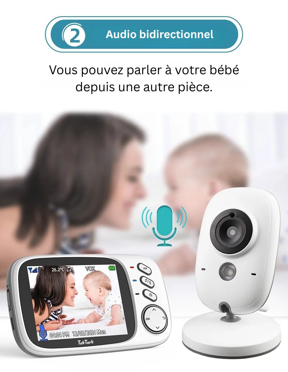 Babyphone vidéo sans fil avec écran couleur
