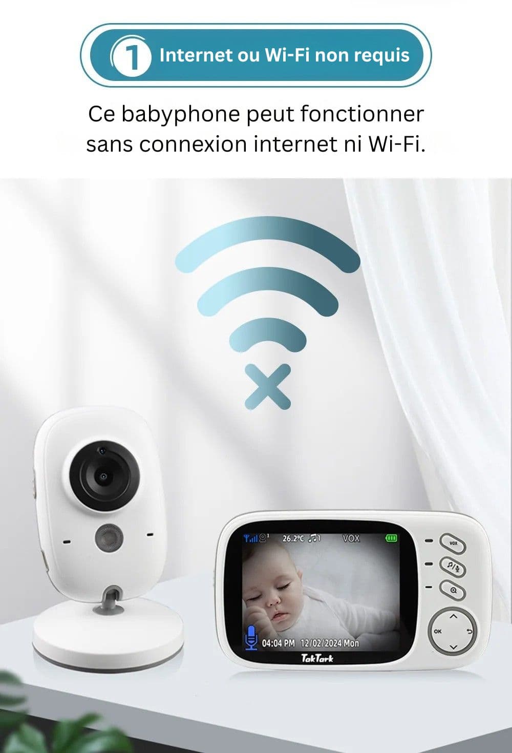 Babyphone vidéo sans fil avec écran couleur