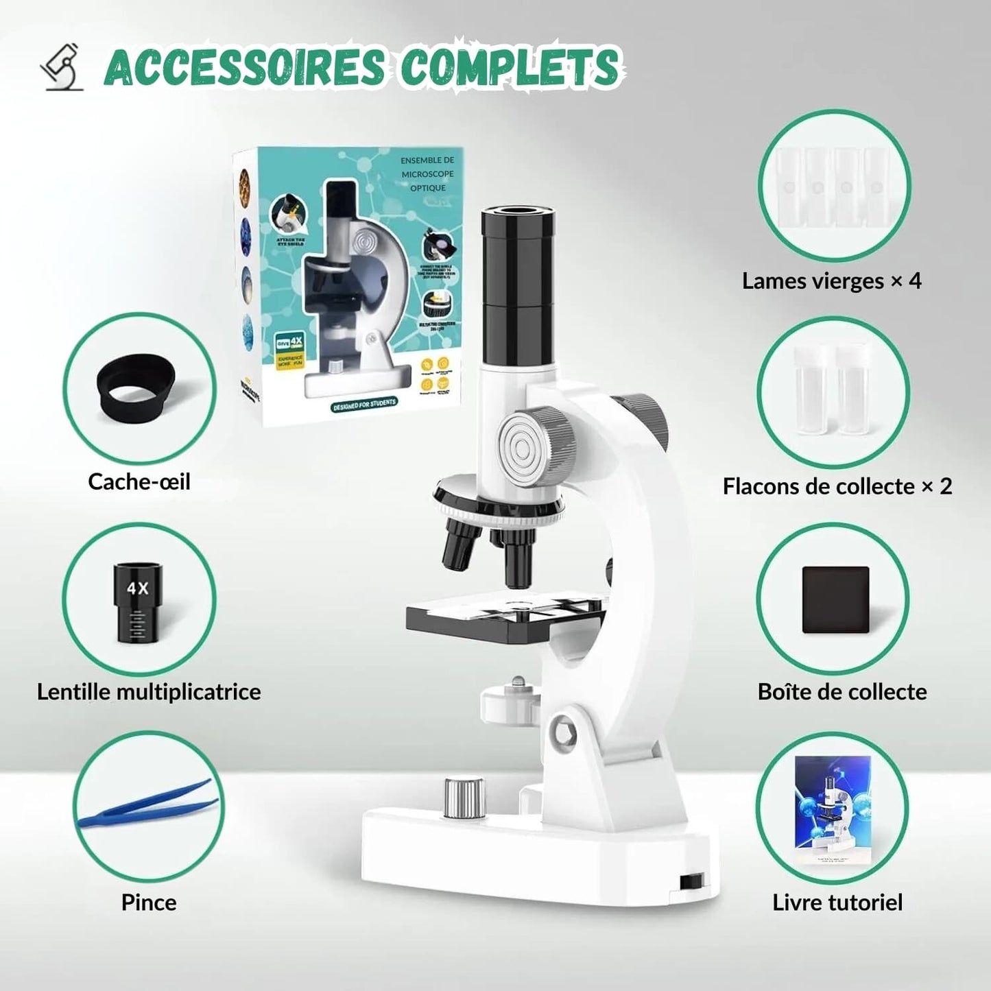 Microscope éducatif HD pour enfant – Grossissement de 100x à 4800x