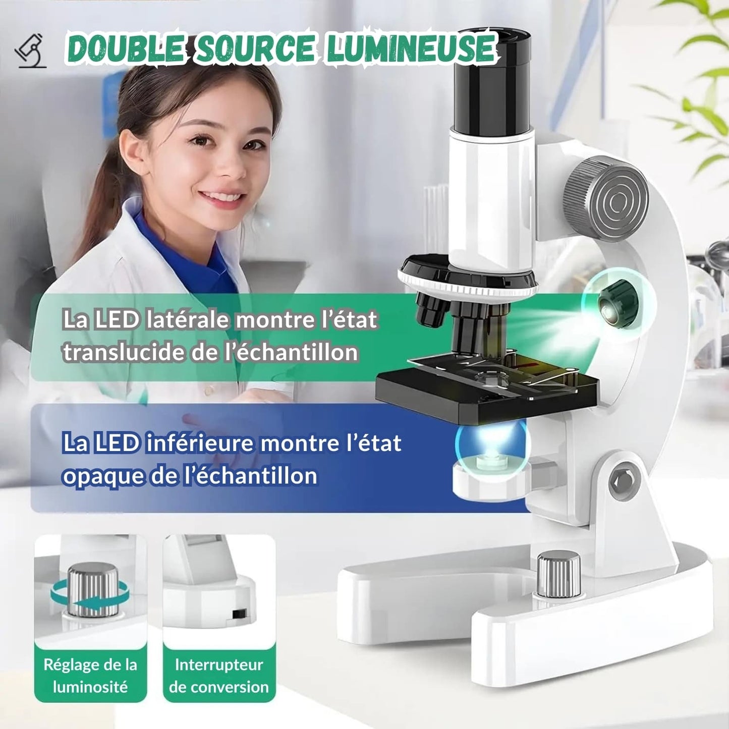 Microscope éducatif HD pour enfant – Grossissement de 100x à 4800x